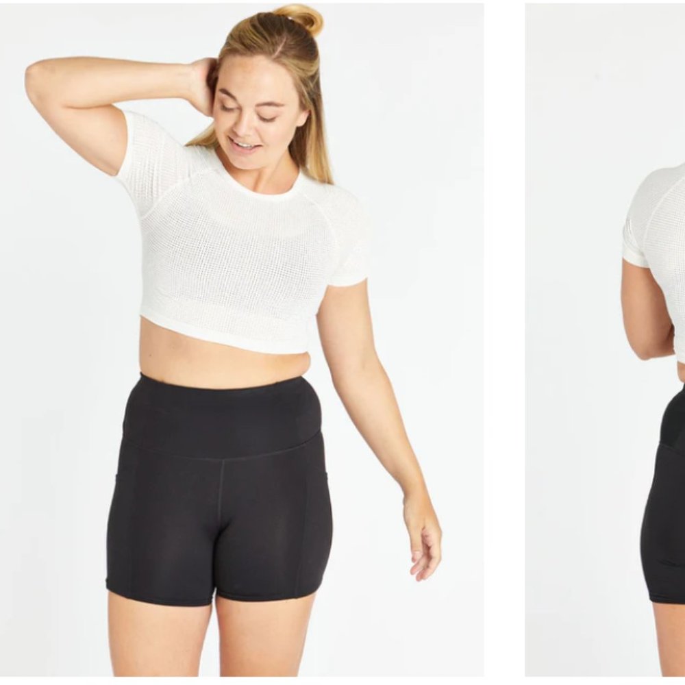 Oiselle "Runaway Bride" Perforated/ Mesh Running Crop Top, White, Size 6